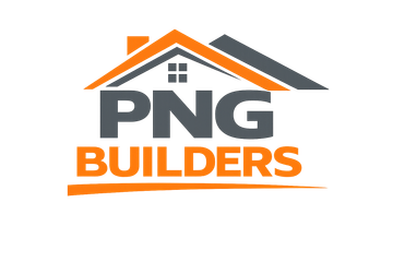 PNG Builders logo with stylized orange and gray roof above bold gray and orange text