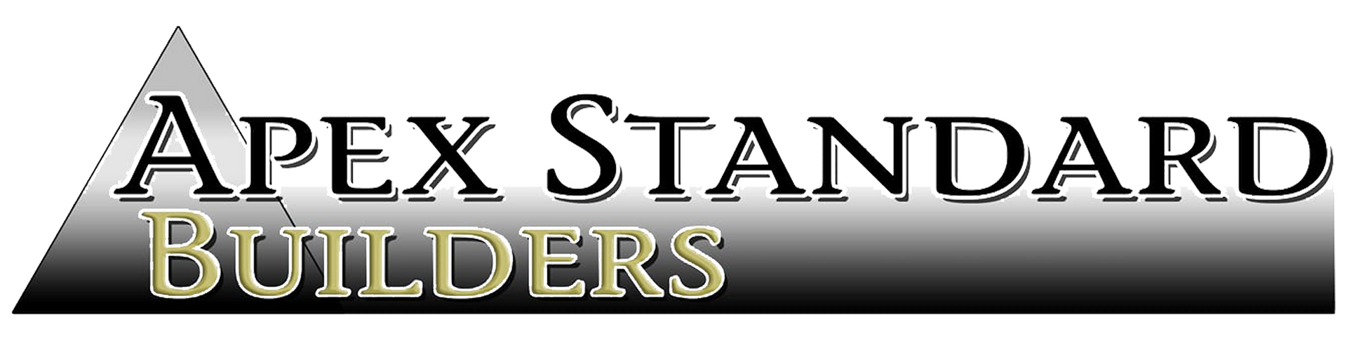Apex Standard Builders logo, text over a shaded gray triangle and bar; "Builders" is gold.