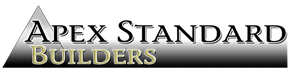 Apex Standard Builders logo, text over a shaded gray triangle and bar; "Builders" is gold.