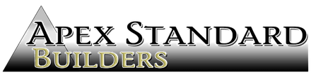 Apex Standard Builders logo, text over a shaded gray triangle and bar; "Builders" is gold.