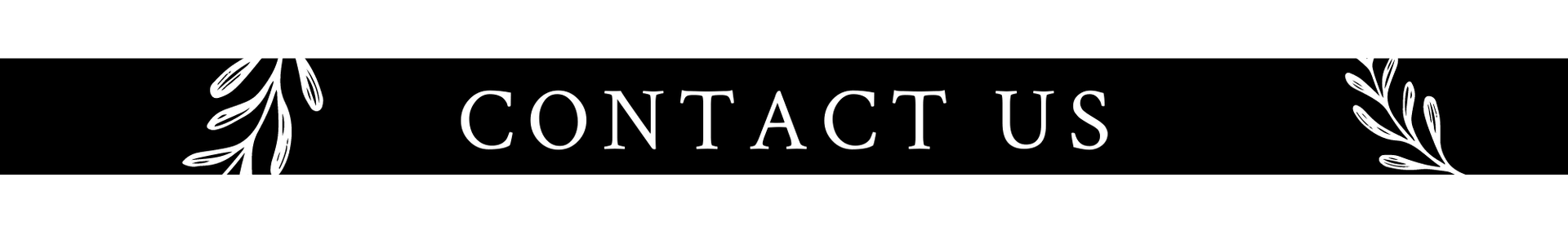 Black banner with white “CONTACT US” text and decorative flourishes at the sides.