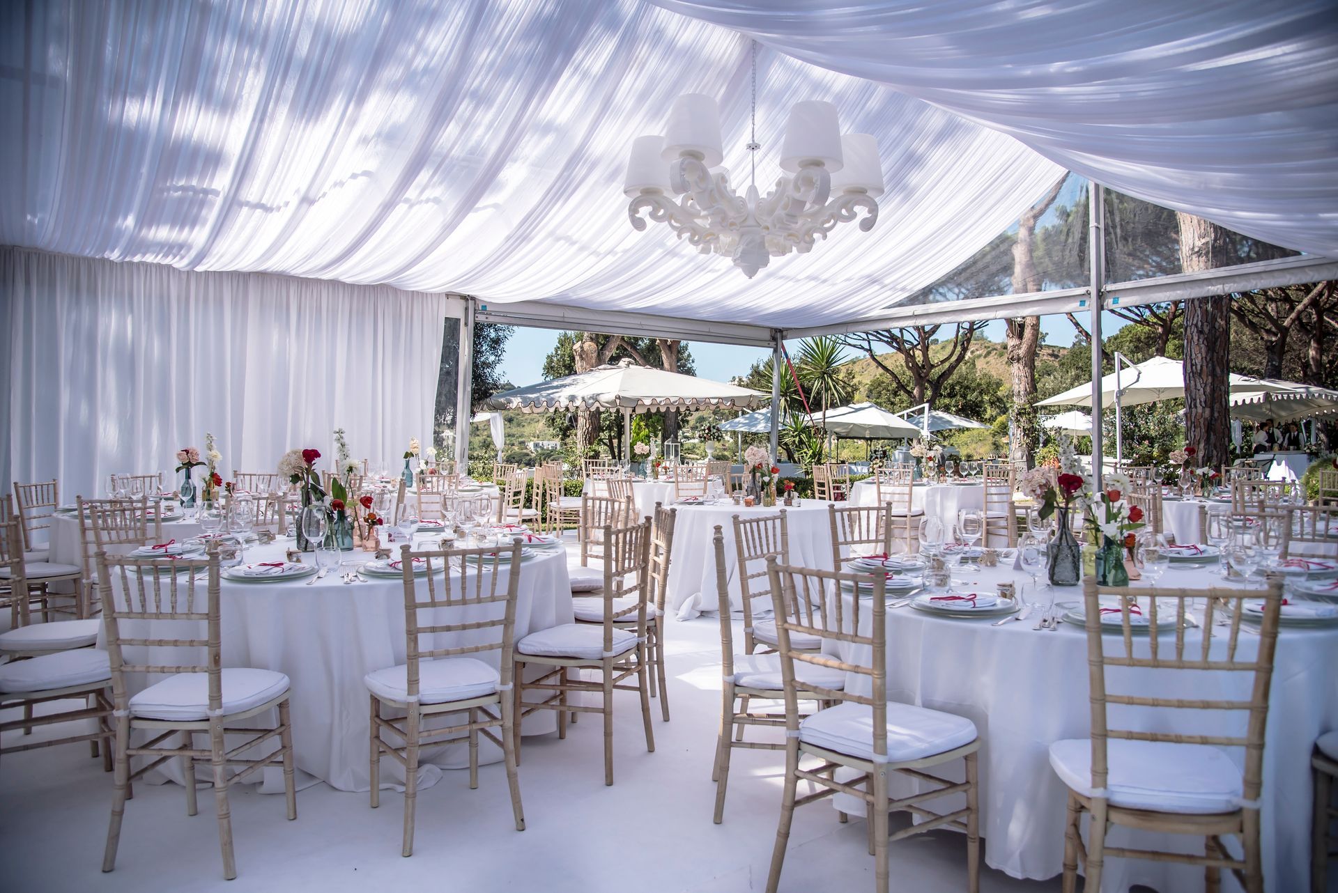 Wedding reception under a white tent