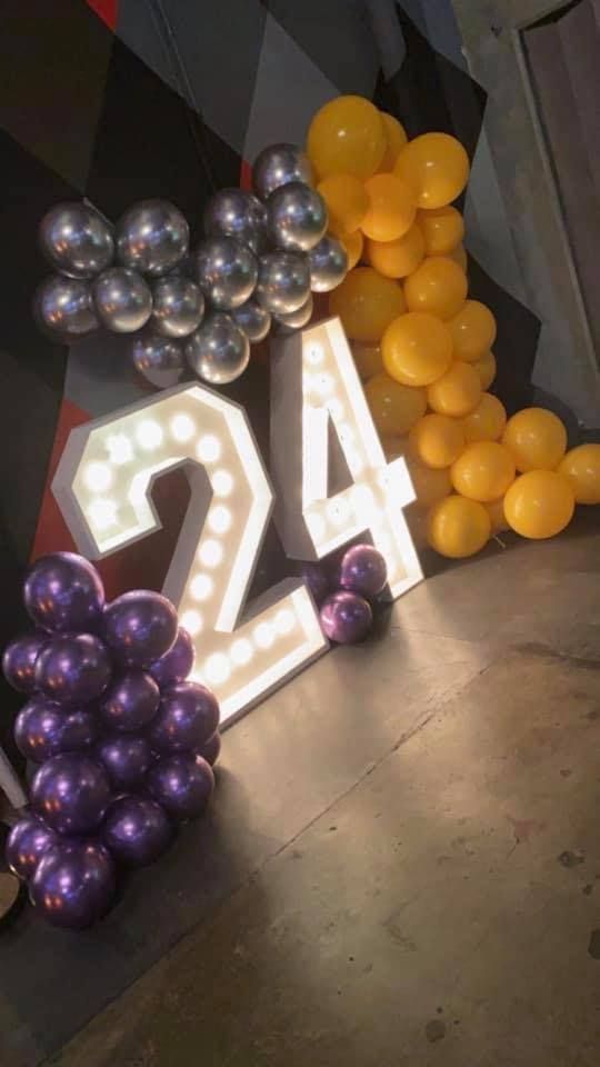 Lighted number with balloons