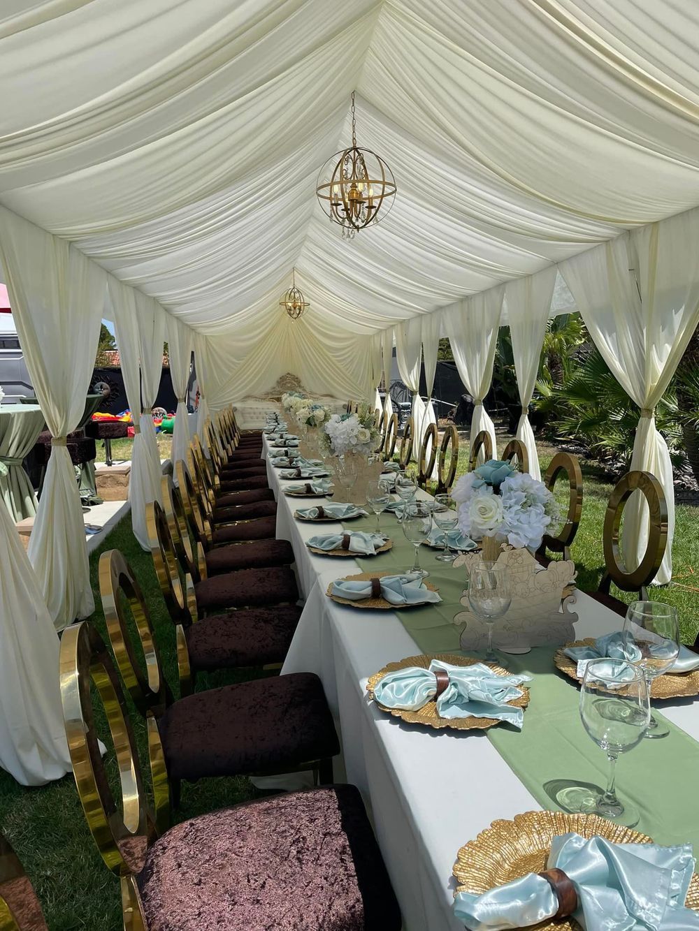 Long table set for a formal outdoor event