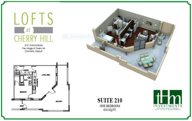 Look at The Lofts at Cherry Hill's Suite 210 Apartment Floor Plan in Columbia, MO