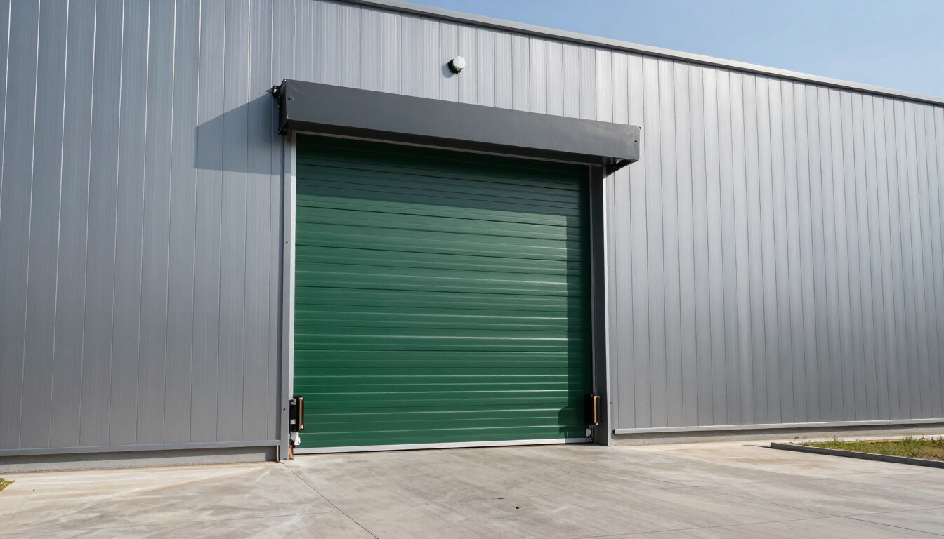 Commercial roll-up door on industrial warehouse