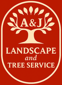 A&J Landscape and Tree Service logo with a white tree on a red background