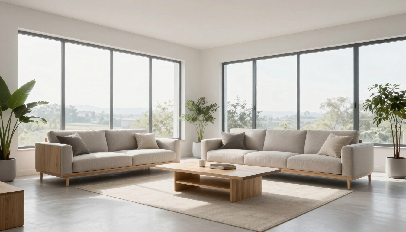A clean and organized modern living room in a New Hampshire home.