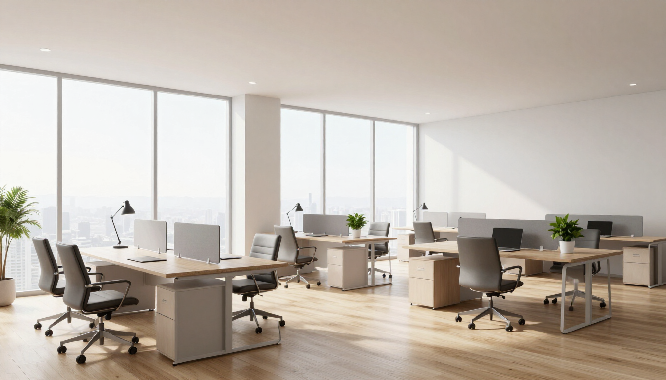 Professional cleaning supplies on a clean office desk in a modern New Hampshire workplace.