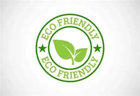 Green “Eco Friendly” circular badge with leaf icon and stars on a white background