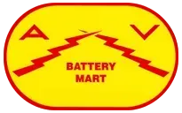 A yellow and red logo for a battery mart.