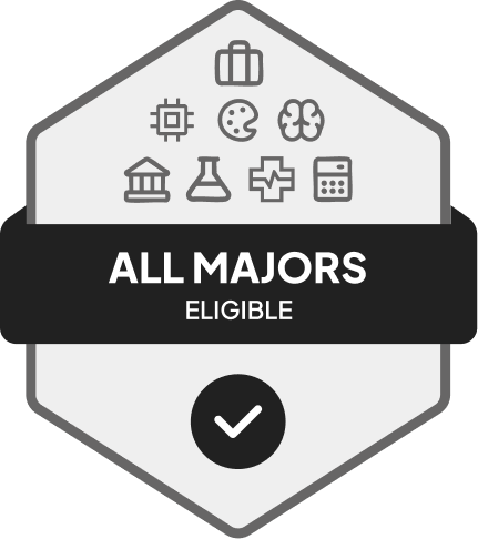 Badge with blue banner: 