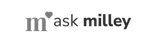 Ask milley logo in black and pink on a white background