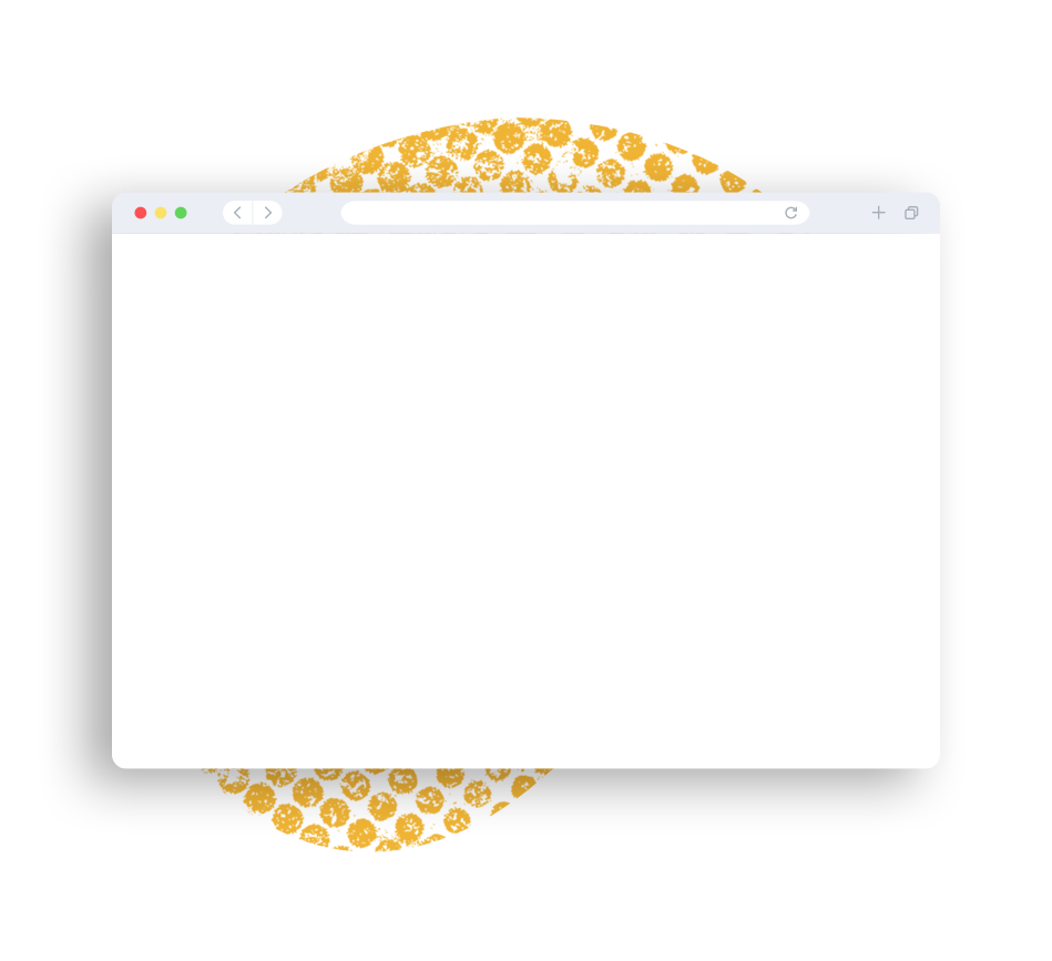 Uma janela em branco de um navegador web exibida sobre um fundo abstrato com padrões circulares em tons dourados.