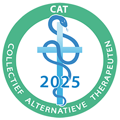 Het CAT-logo: een blauwe slang die zich om een ​​kruis kronkelt, met 