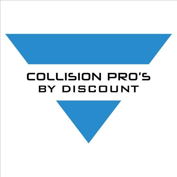 Blue inverted and regular triangle with "COLLISION PRO'S BY DISCOUNT" text.
