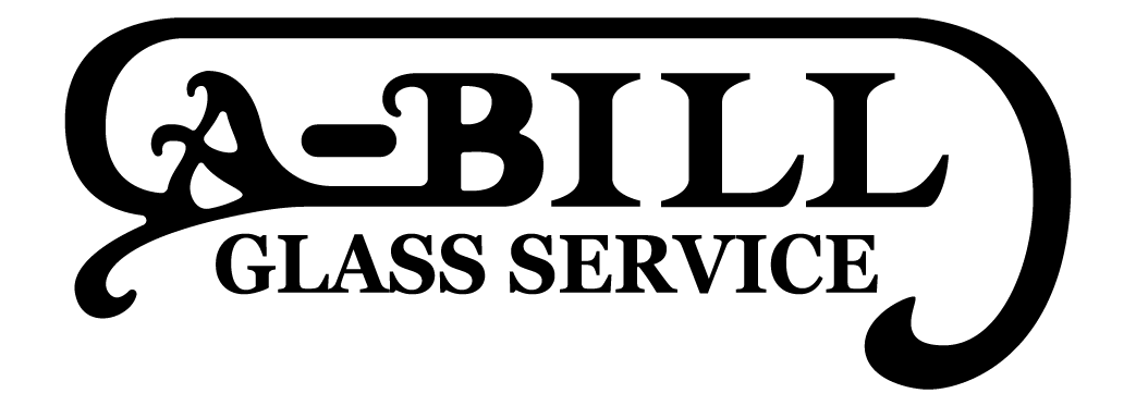 A black and white logo for a glass service company.