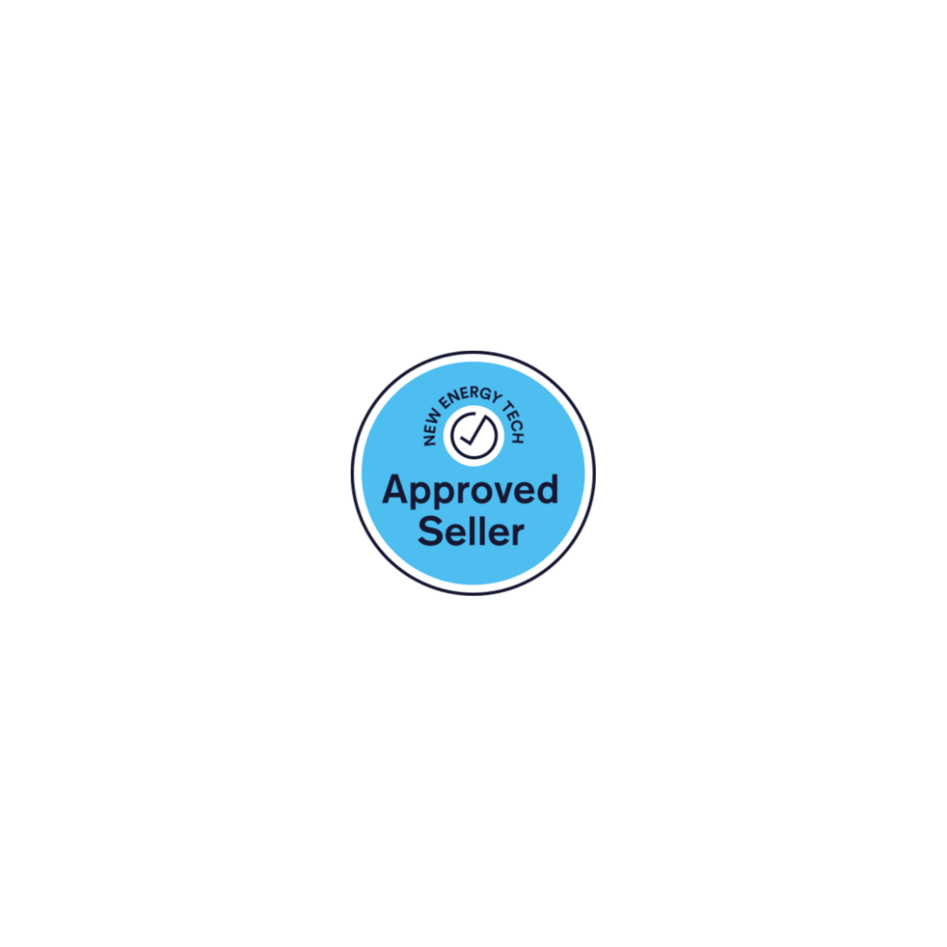 A blue approved seller sticker on a white background