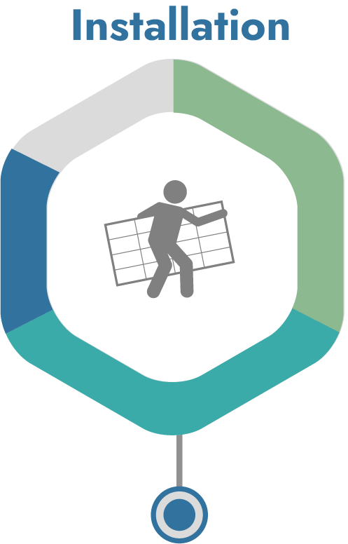 A man is carrying a solar panel in a hexagon.