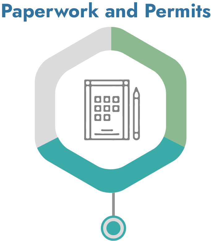 An icon for paperwork and permits with a notebook and pencil