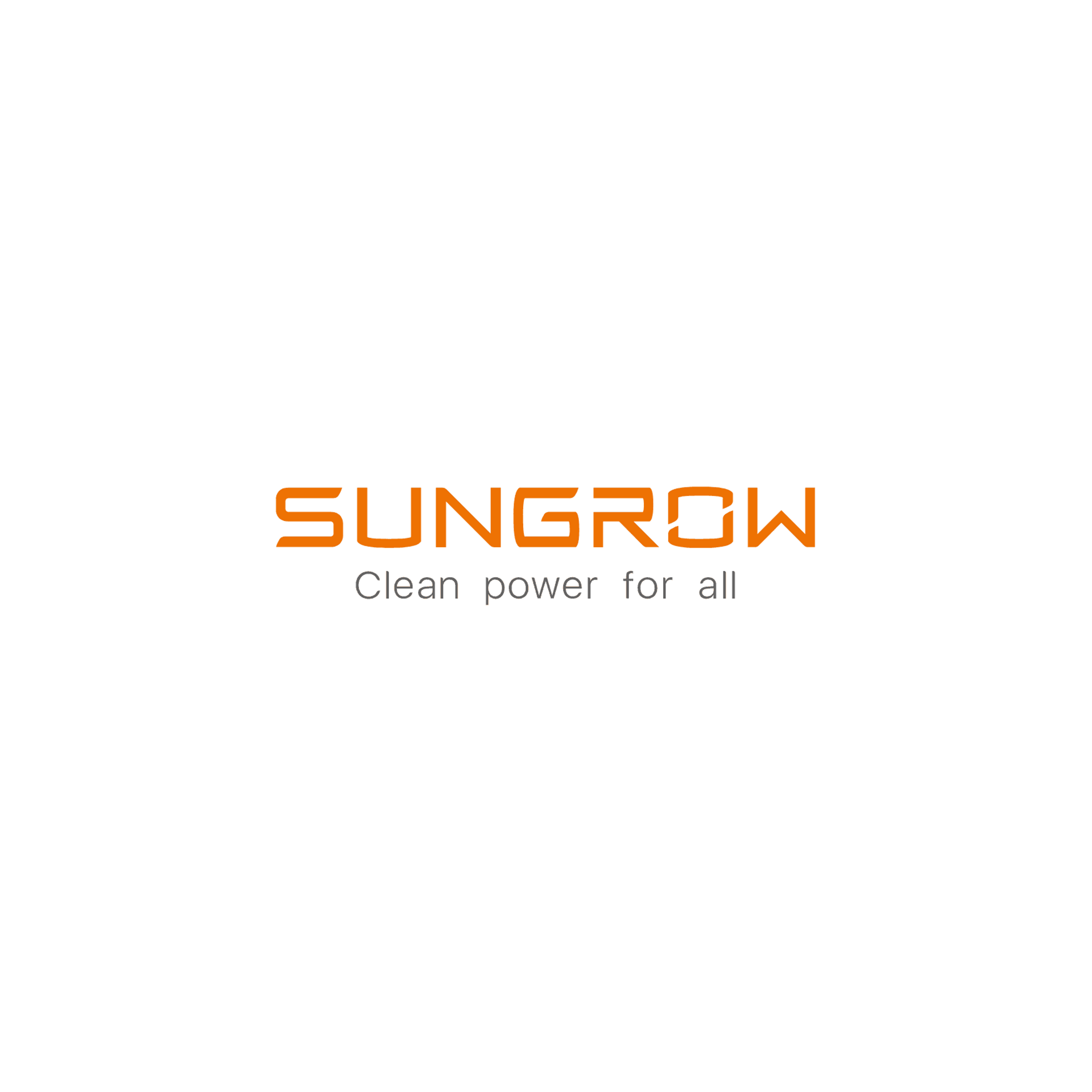 The sungrow logo is orange and white and says clean power for all.