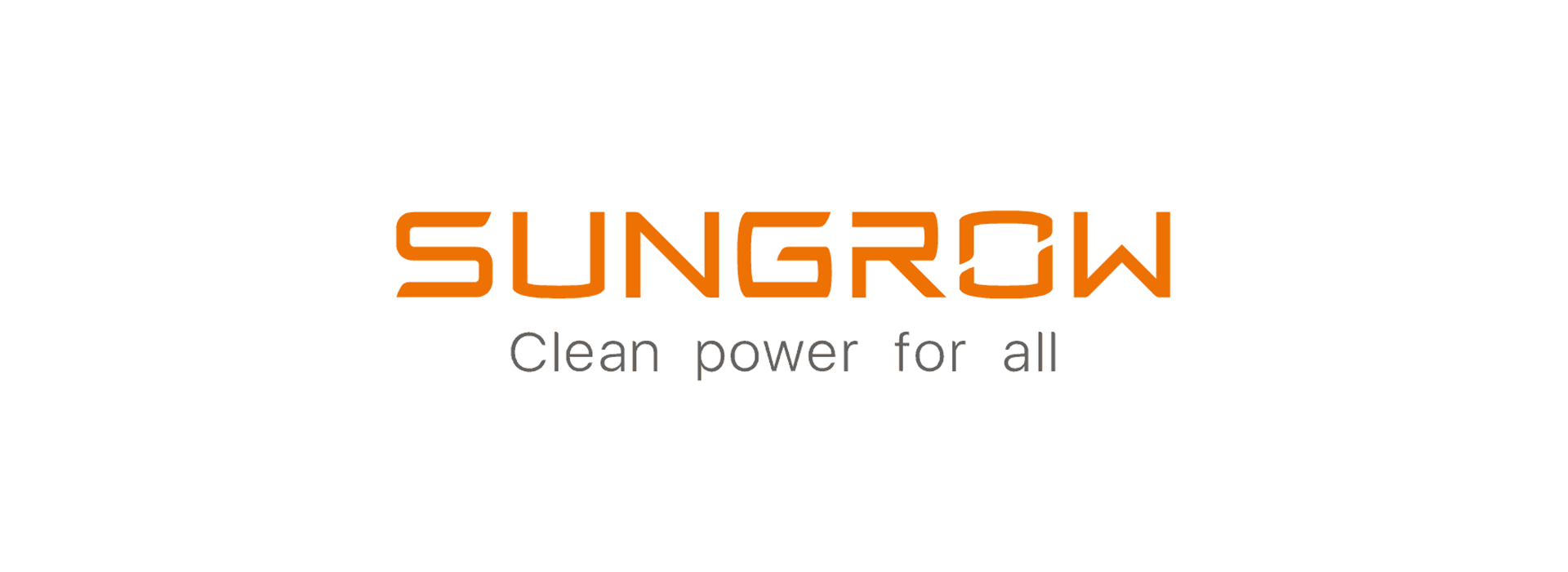 The sungrow logo is orange and white and says clean power for all.