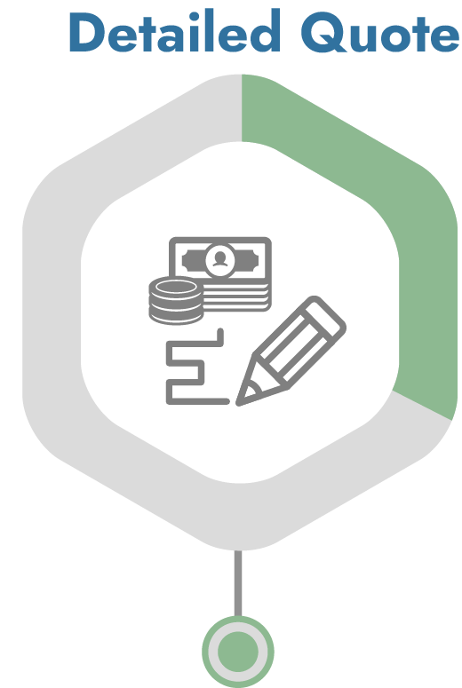 A detailed quote icon with a pencil , money , and coins.