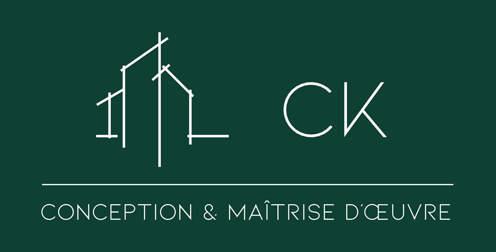 Logo : fond vert, croquis architectural blanc et « CK » avec le texte « CONCEPTION & MAÎTRISE D'OEUVRE ».