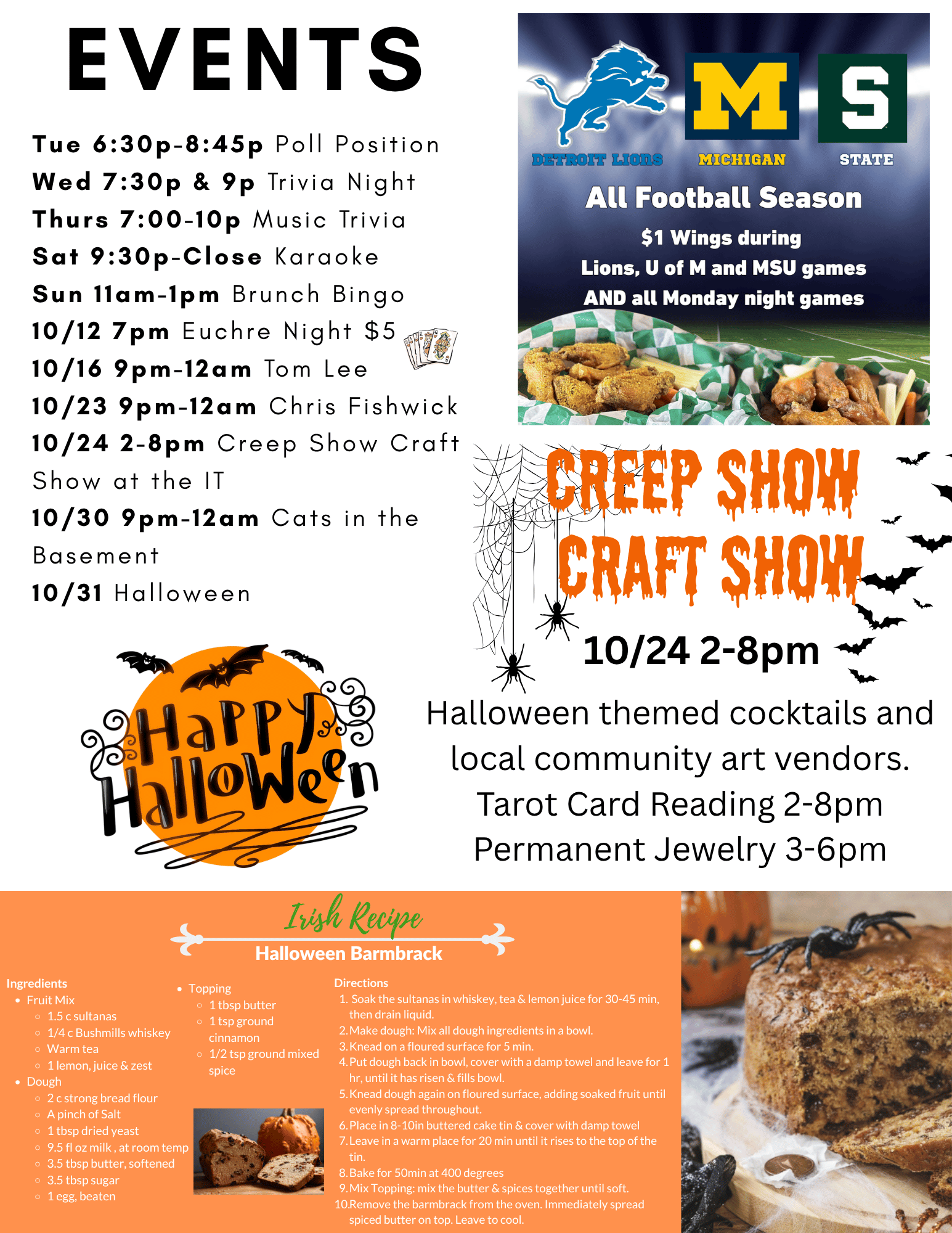 Events and monthly recipe