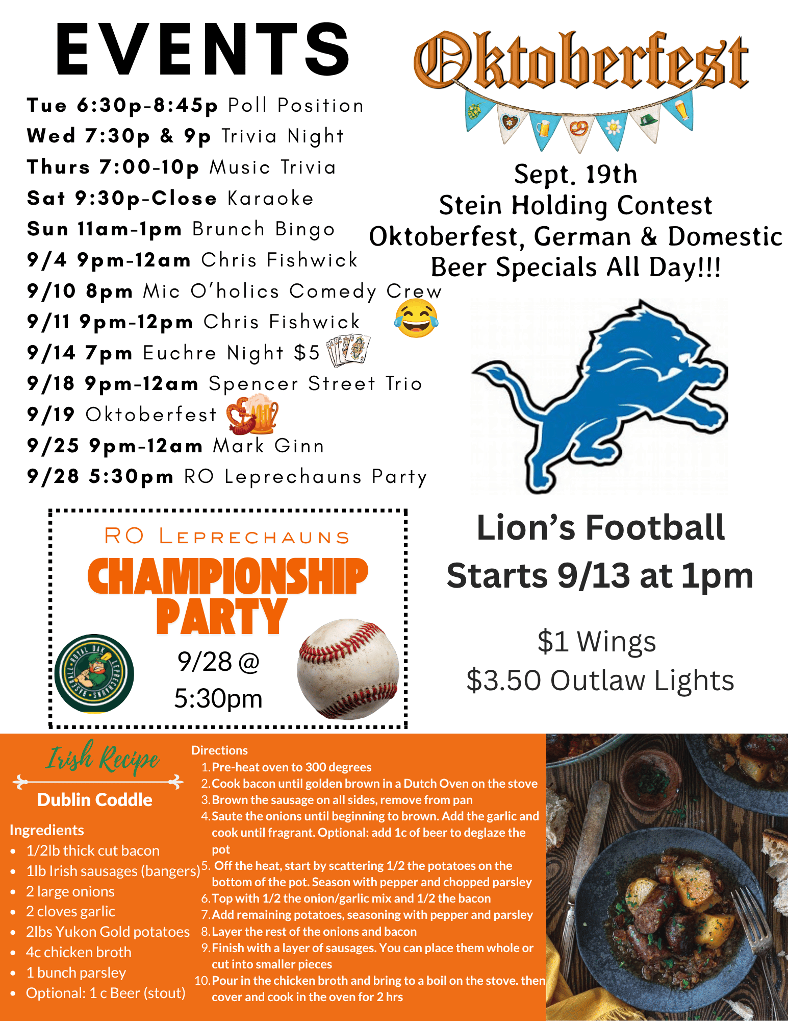 Events and monthly recipe
