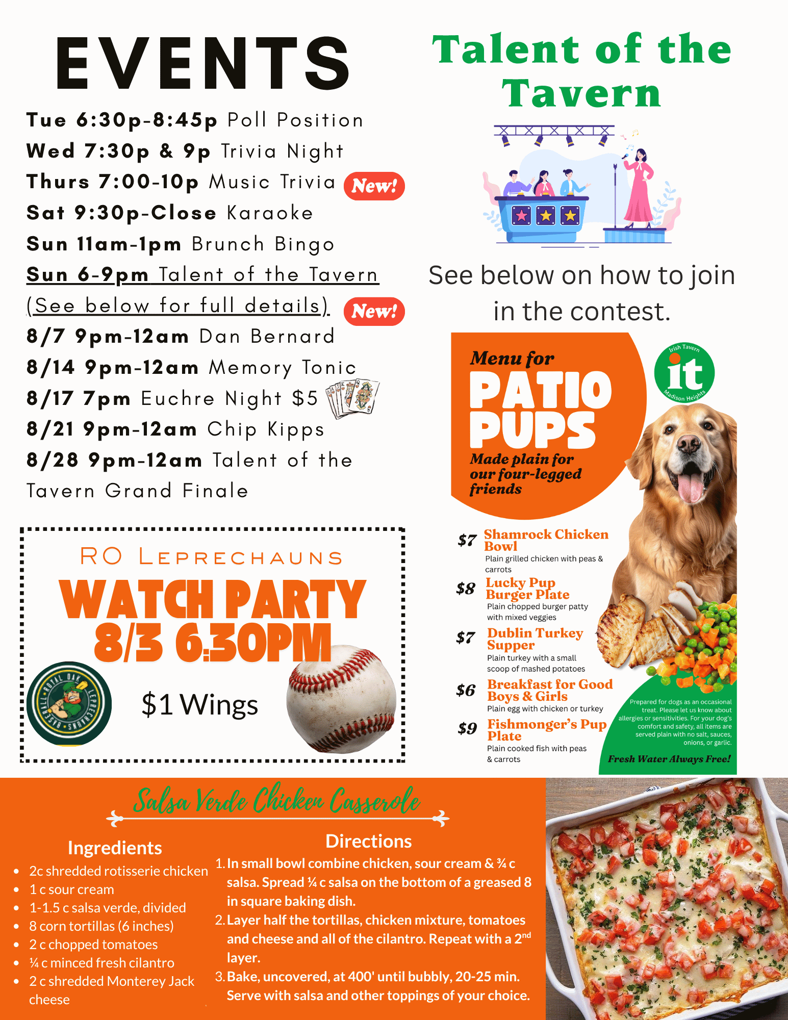 Events and monthly recipe