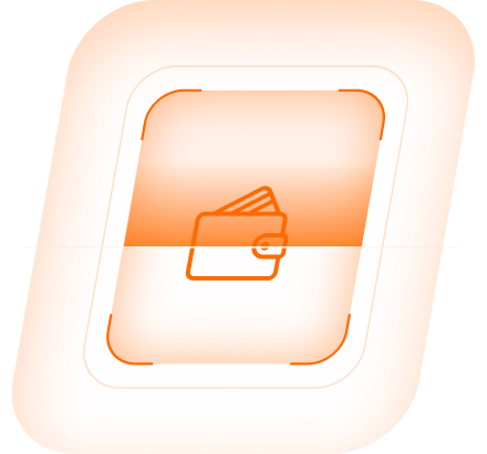 Wallet icon, orange gradient background, representing financial transactions or digital wallet.
