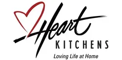 A heart kitchens logo with a heart and the words `` loving life at home ''.