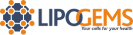 Logo of LipoGEMS with a hexagonal molecule graphic in blue and orange, and the tagline 