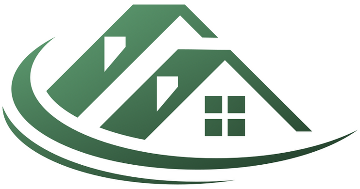 Green house logo with curved swoosh.