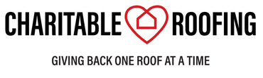 Charitable Roofing logo with red heart outline and tagline “Giving back one roof at a time”