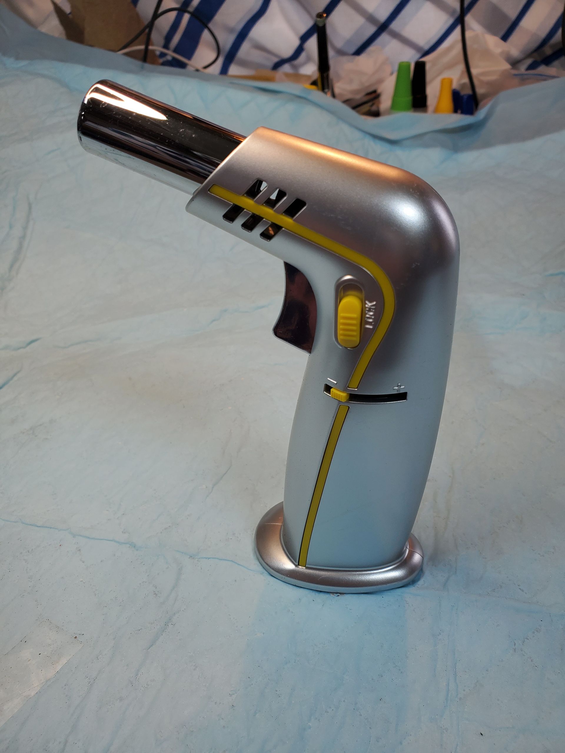 A European look for a curvy torch that comes in silver or black
