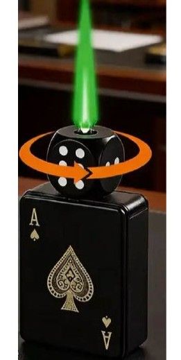 Black perfume bottle with spade design and a glowing green flame-like effect above it, ringed in orange