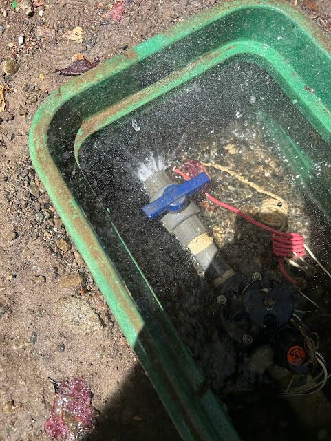 A green container filled with water and a blue valve.