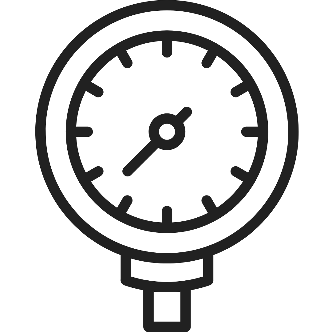Pressure gauge, round dial with needle indicating a measurement.