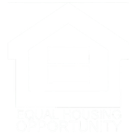 White outline of a building with text