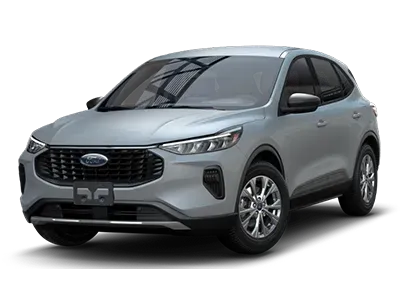 Silver Ford Escape SUV. Front view on white background.