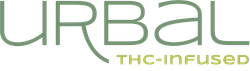 Logo for Urbal, a THC-infused product, in green text on a white background.