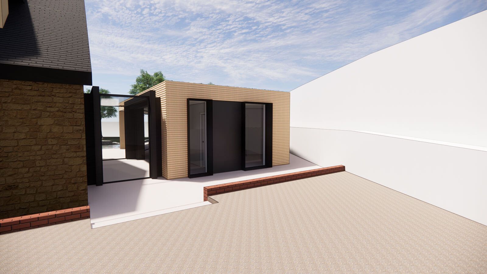Office outbuilding entrance