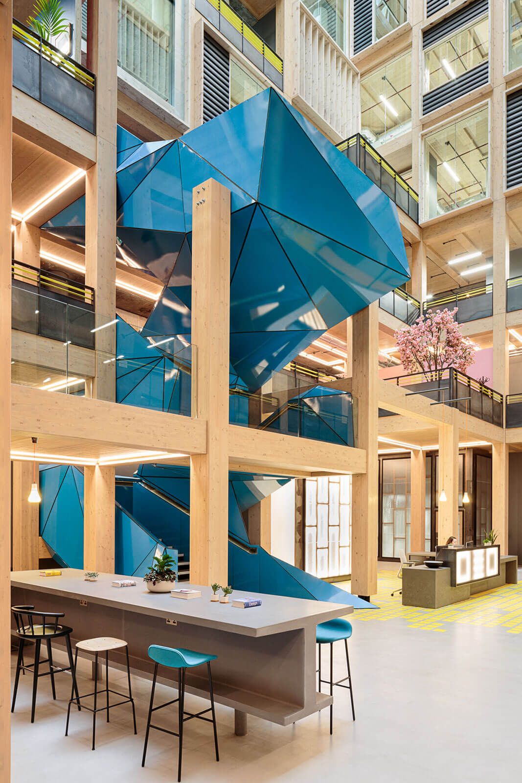 Large blue staircase design for Republic London office space