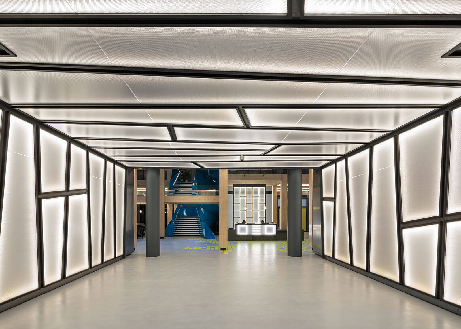 Illuminated walkway entrance to Republic London