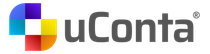 Logotipo de uConta con un icono cuadrado multicolor y texto gris sobre un fondo blanco.