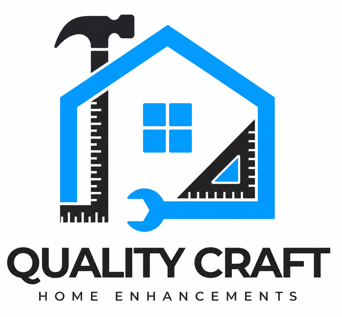 Quality Craft Home Improvements logo with blue house, hammer, ruler, and wrench