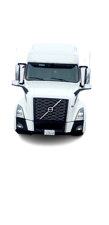 Front view of a white semi-truck on a plain white background