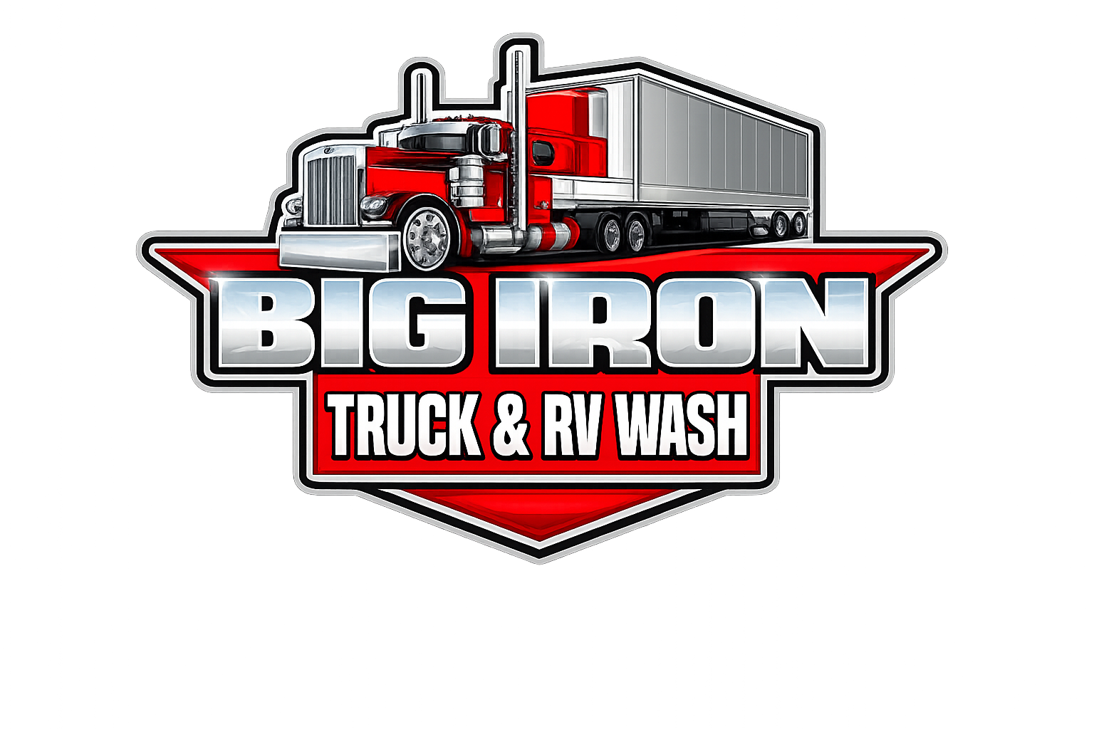 Big Iron Truck & RV Wash logo with red semi-truck and trailer